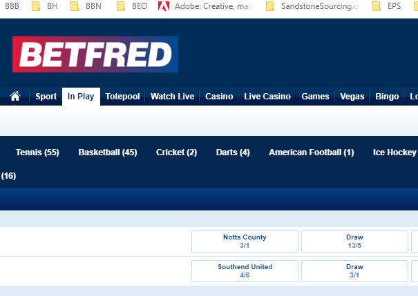 BETFRED Inplay Live Sports Bets