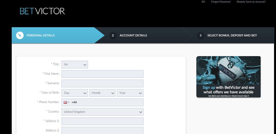 Betvictor Signup new Account 2